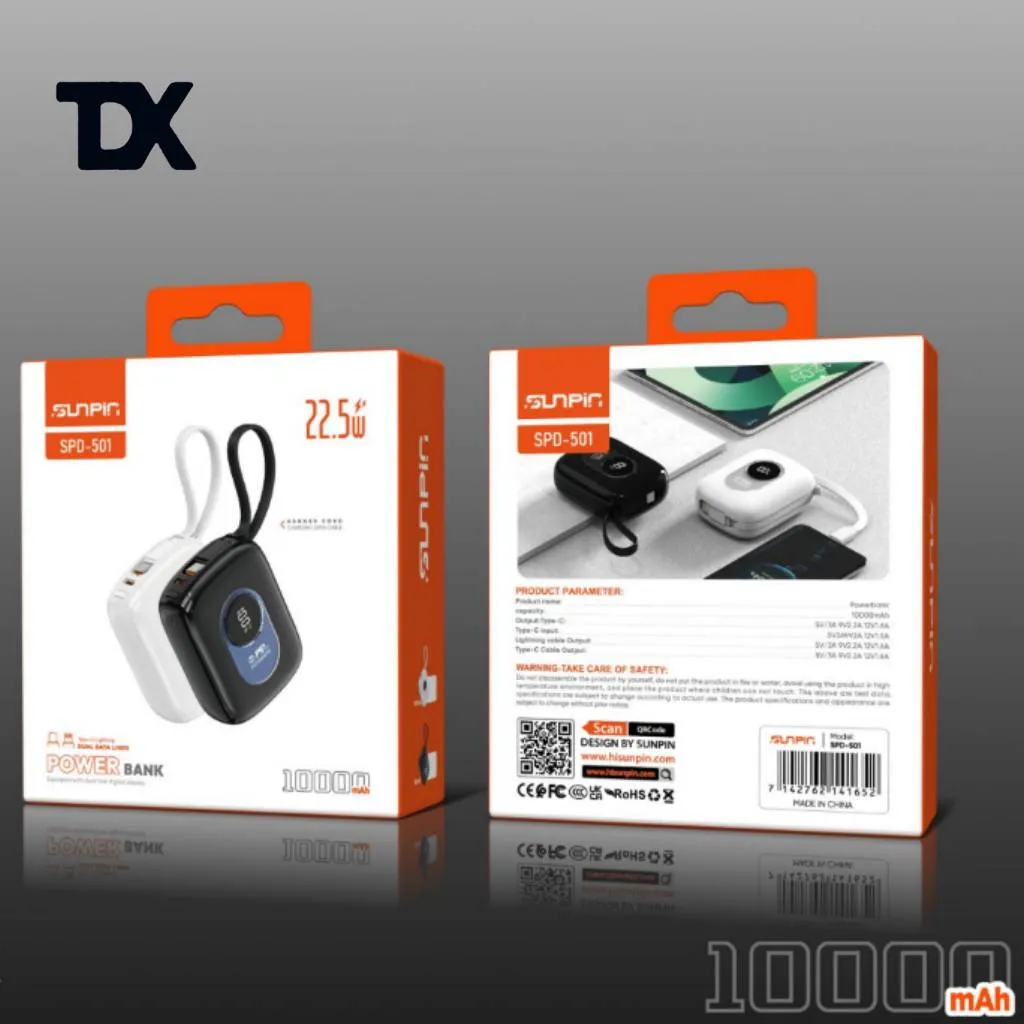 پاوربانک 10000میلی آمپر سان پین Sunpin مدل SPD-501