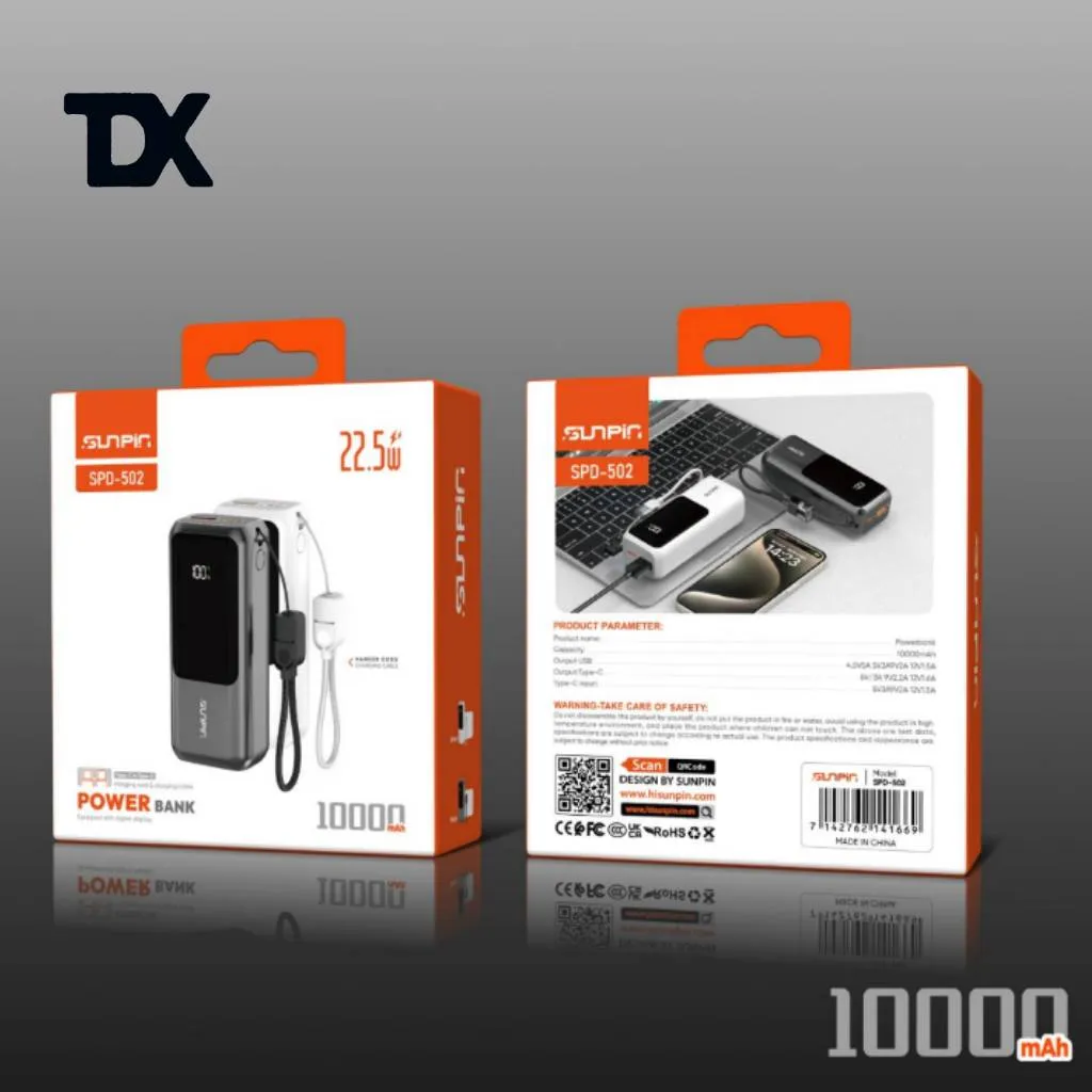 پاوربانک 10000میلی آمپر سان پین Sunpin مدل SPD-502