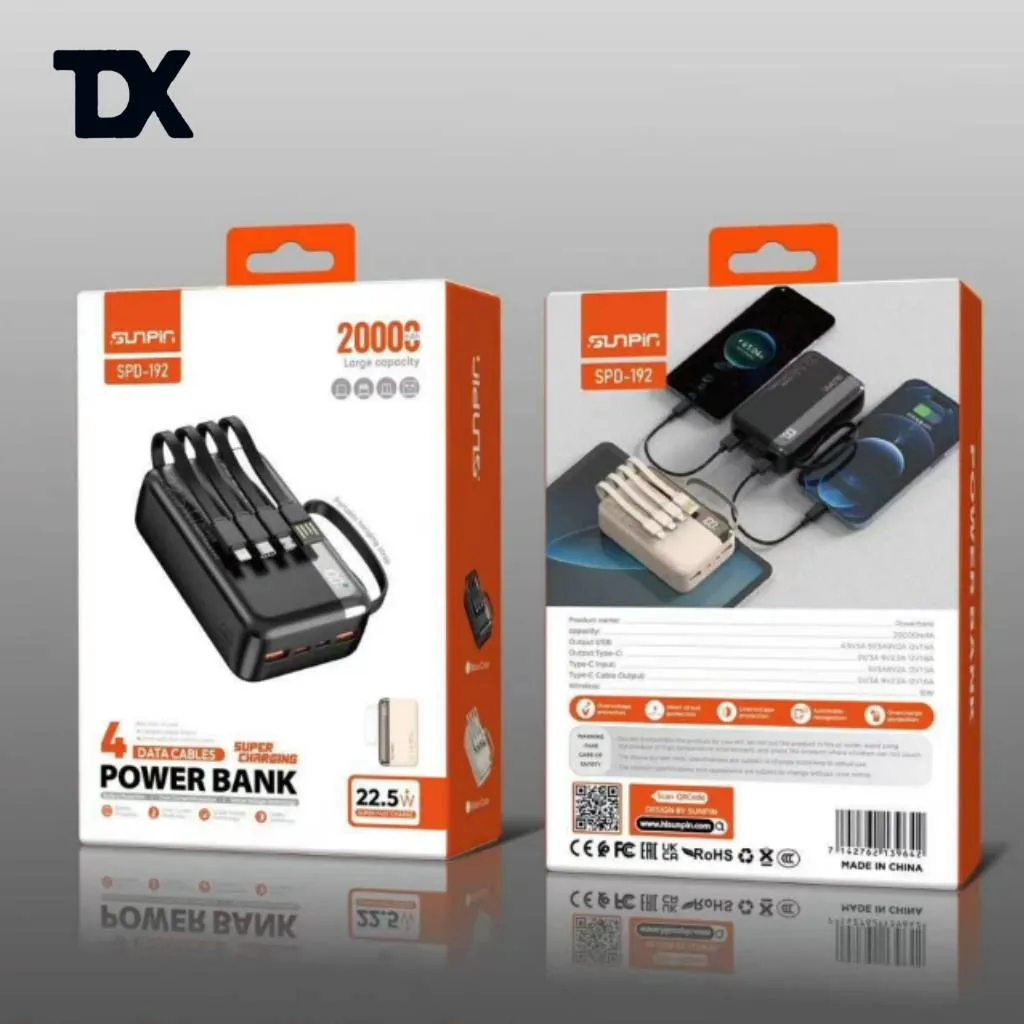 پاوربانک20000میلی آمپر سان پین Sunpin مدل  SPD-192